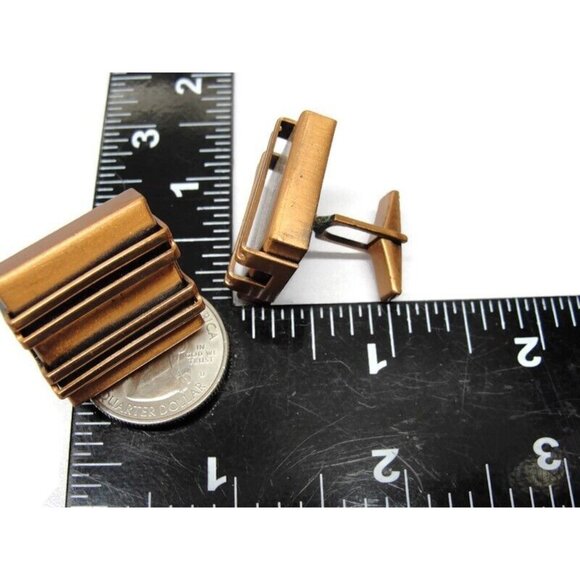 Vintage Renoir Copper Modernist Square Cufflinks Shirt Accessories Wedding - Picture 8 of 12